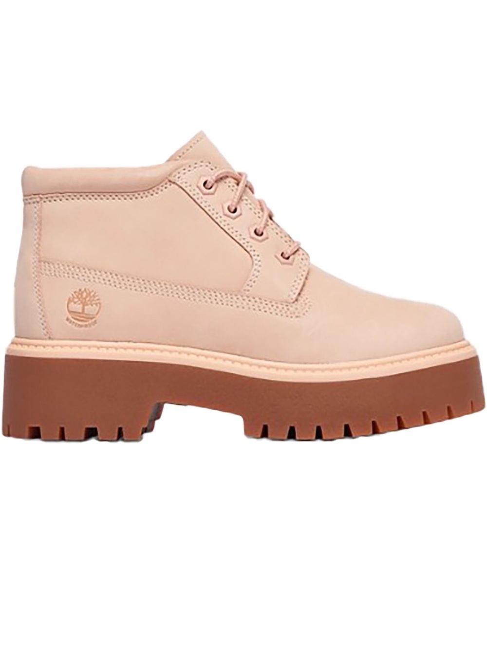 Timberland Blush Pink Leather Lug-Platform Lace-Up Boots